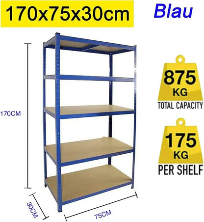 Étagère métallique robuste 5 niveaux réglables — Rack de stockage garage haute capacité
