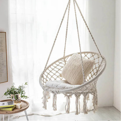 Fauteuil suspendu hamac, fauteuil suspendu en corde de coton avec coussin et kit de fixation, fauteuil suspendu.