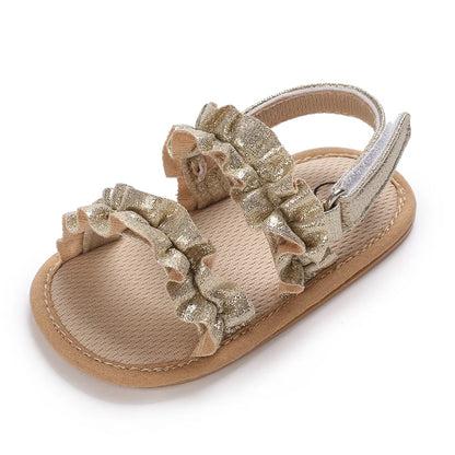 Sandales décontractées d’été avec thème doré chaussures de bébé fille à la mode, chaussures de marche confortables antidérapantes pour bébé.