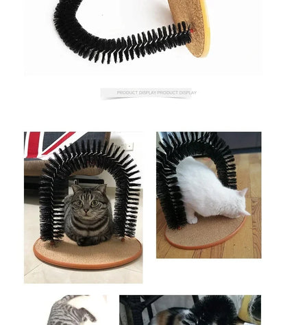 Arche de toilettage pour chat avec brosse auto-massage et griffoir intégré