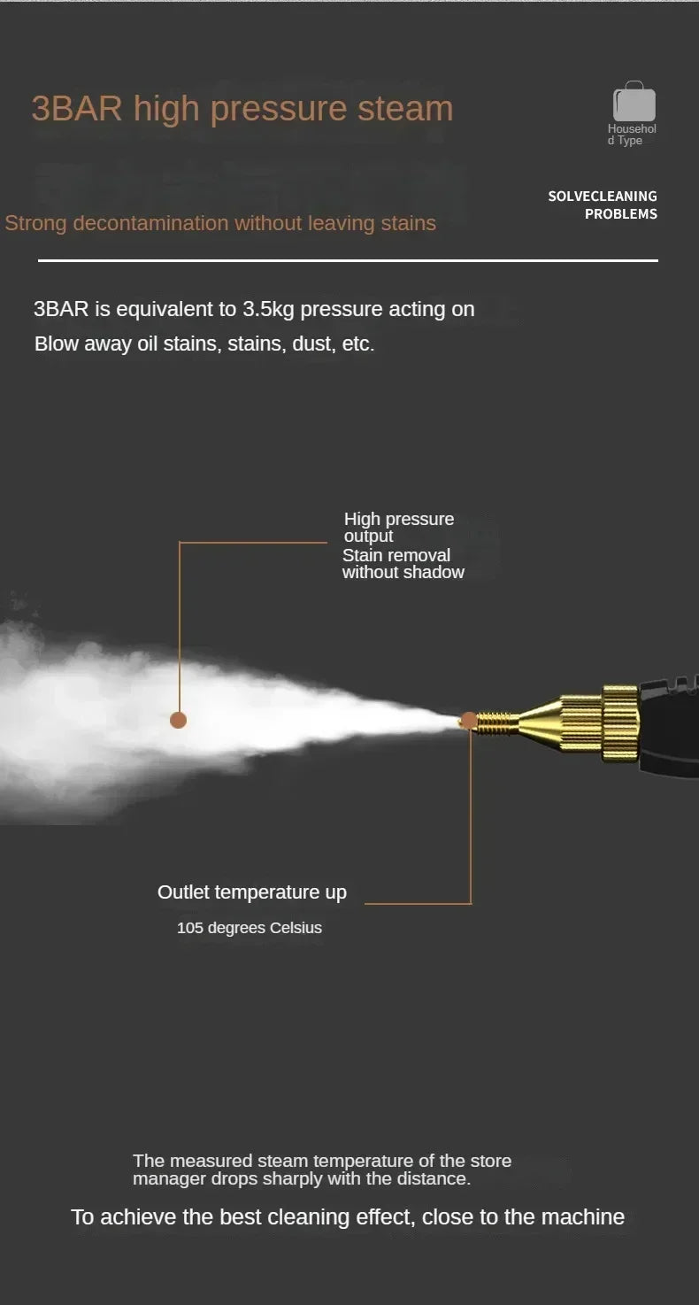 Nettoyeur vapeur portatif 2500 W haute température pour climatiseurs, hottes de cuisine, voitures, sols et plus encore