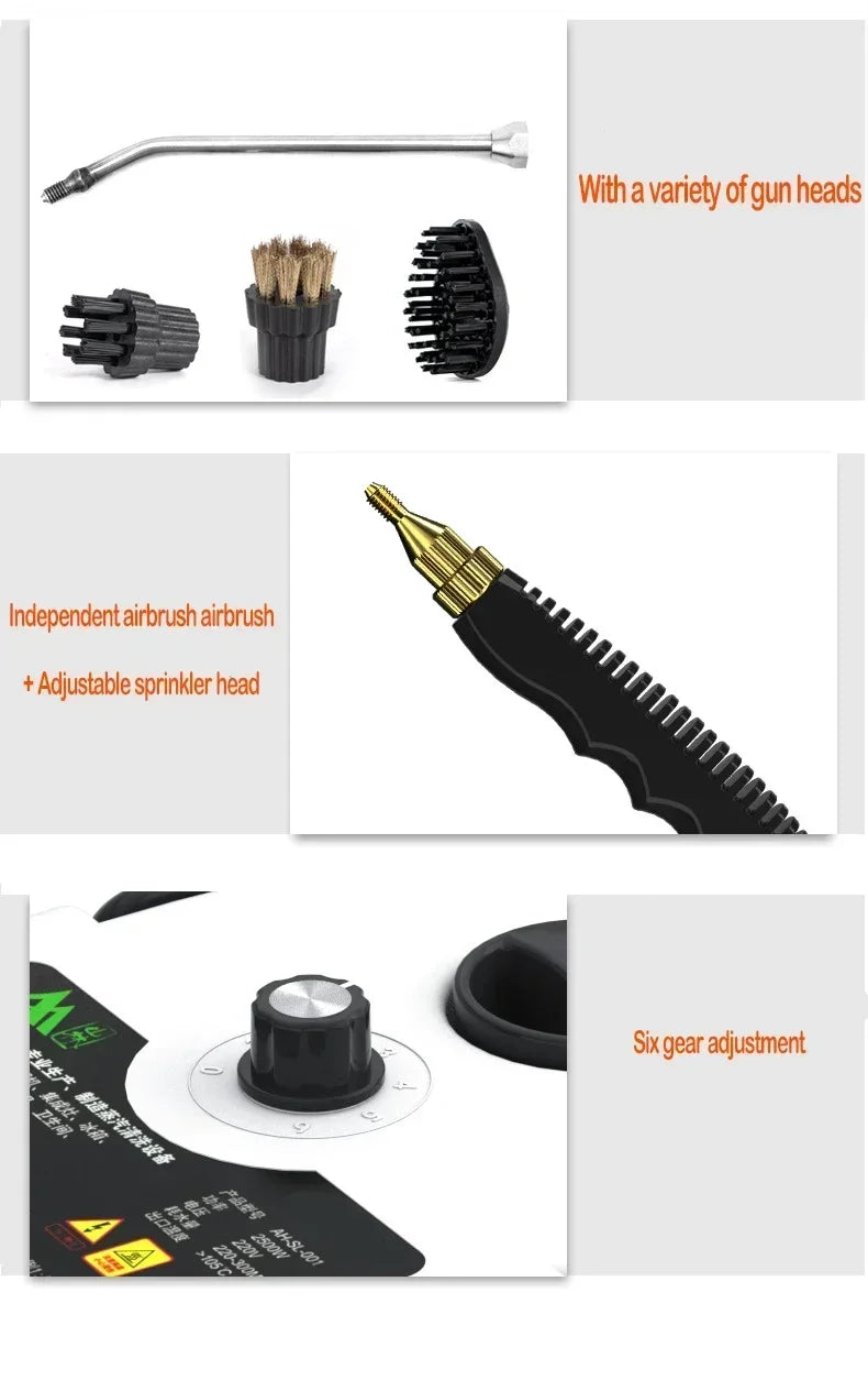 Nettoyeur vapeur portatif 2500 W haute température pour climatiseurs, hottes de cuisine, voitures, sols et plus encore