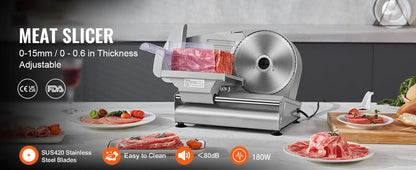 Trancheuse à viande électrique SucceBuy, lame et protège-lame en acier inoxydable SUS 420, épaisseur réglable pour usage maison.