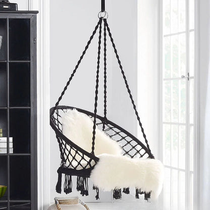 Fauteuil suspendu hamac, fauteuil suspendu en corde de coton avec coussin et kit de fixation, fauteuil suspendu.