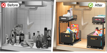 Organisateur de placard coulissant à 2 niveaux, étagère de rangement de cuisine réglable, organisateur sous évier, étagère de rangement pour pots à épices, tiroir coulissant