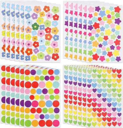 10 à 40 feuilles d'autocollants de récompense pour enfants : fleurs colorées, étoiles, cœurs, points. Idéal pour tableau de comportement, scrapbooking et fournitures scolaires pour enseignants.