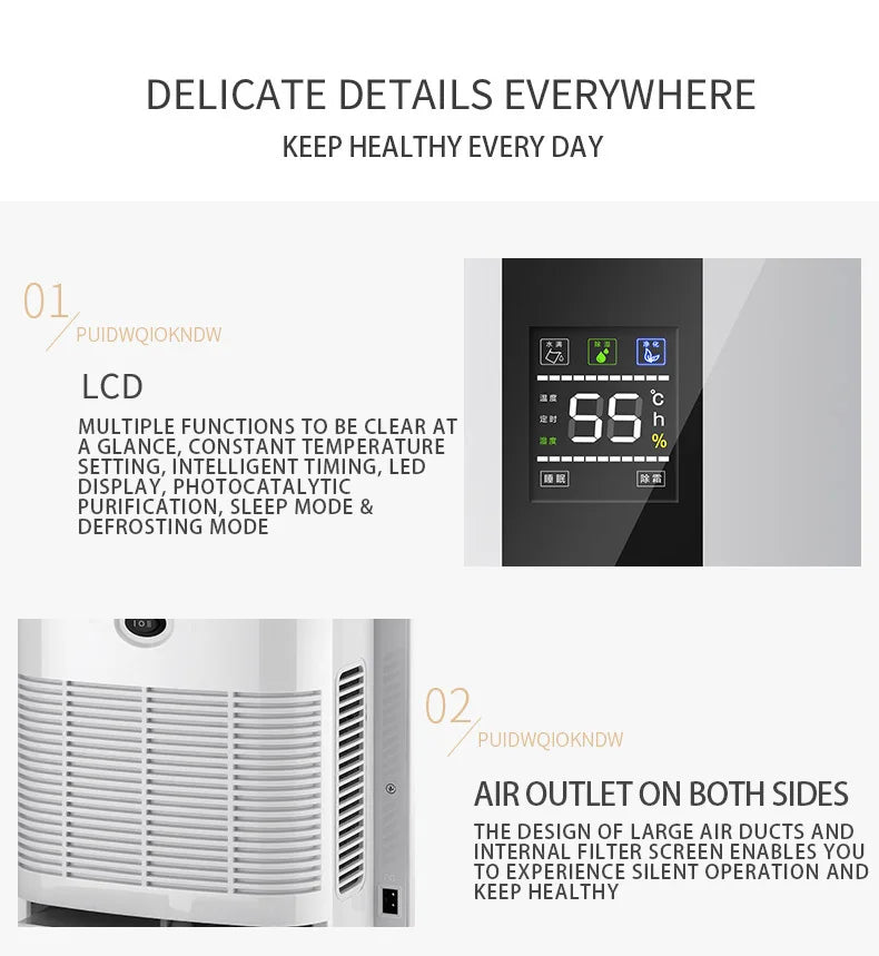 Déshumidificateur et purificateur d'air intelligent 2 en 1 avec filtre HEPA H13, ultra-silencieux (25 dB) pour grandes chambres/sous-sols, télécommande/minuterie/mode automatique