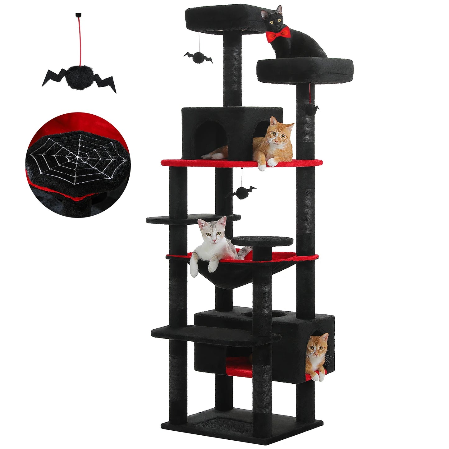 Grand arbre à chat multi-niveaux avec hamac, niches et griffoirs en sisal
