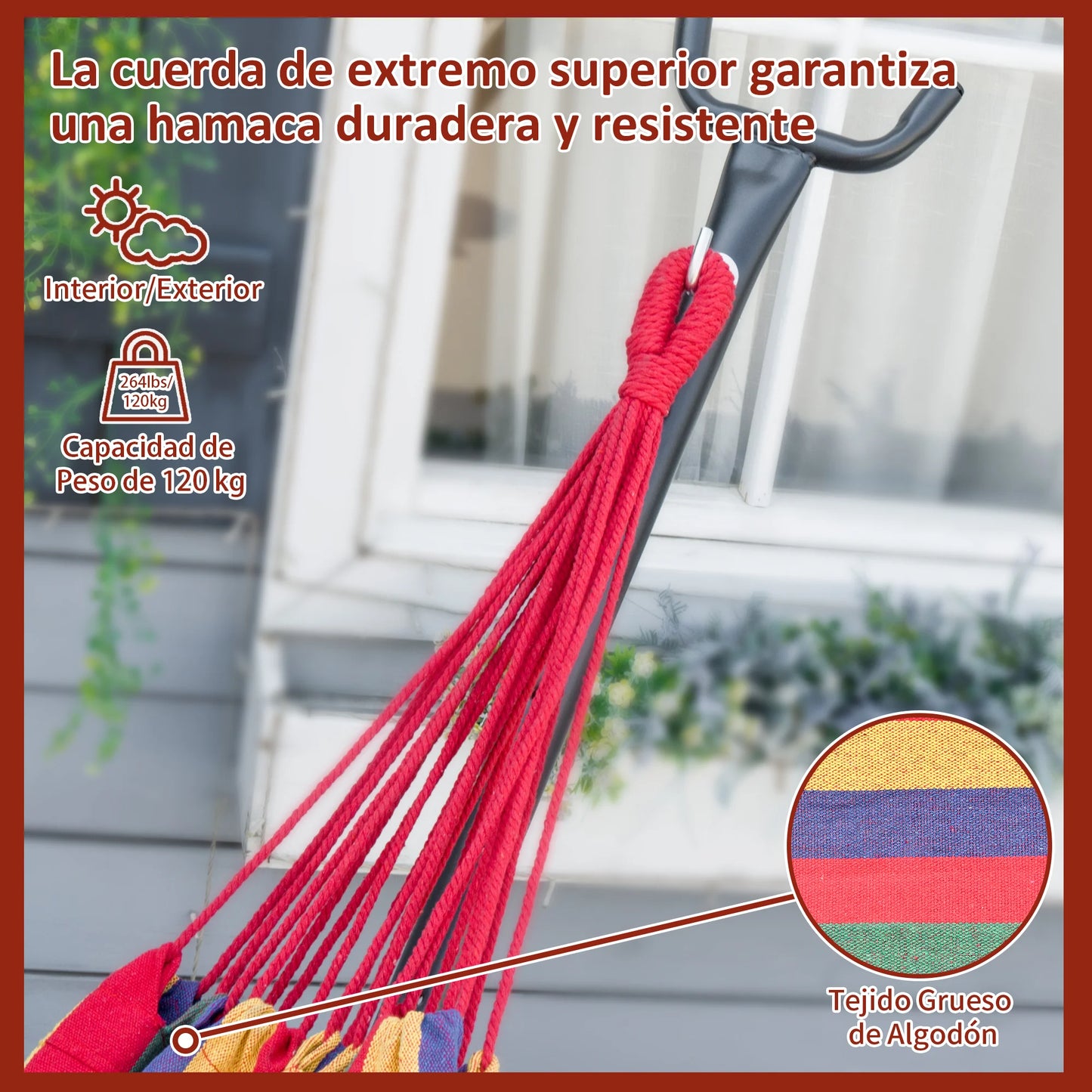 Hamac Outsunny avec support en acier portable, hauteur réglable sur 6 niveaux, sac de transport inclus, supporte jusqu'à 120 kg, pour jardin, multicolore.