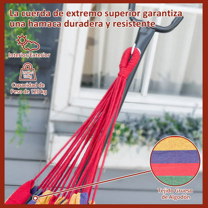 Hamac Outsunny avec support en acier portable, hauteur réglable sur 6 niveaux, sac de transport inclus, supporte jusqu'à 120 kg, pour jardin, multicolore.