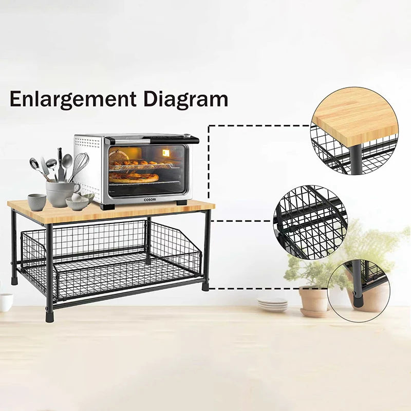 Organisateur de comptoir de cuisine – Étagère multifonction pour micro-ondes, épices, machine à café et imprimante.