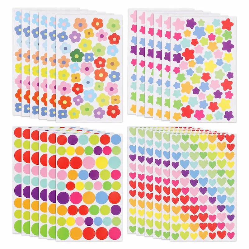 10 à 40 feuilles d'autocollants de récompense pour enfants : fleurs colorées, étoiles, cœurs, points. Idéal pour tableau de comportement, scrapbooking et fournitures scolaires pour enseignants.