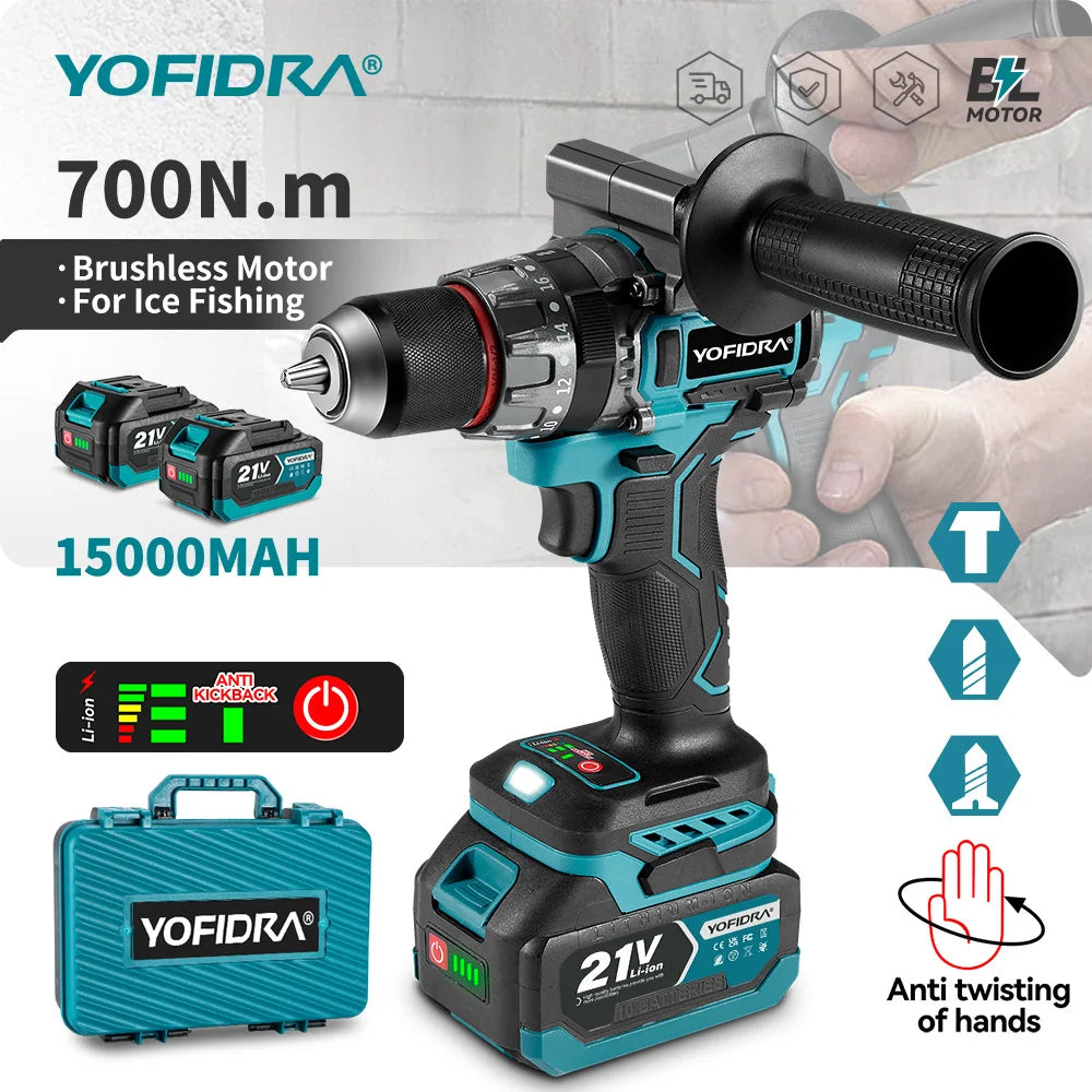 Perceuse à percussion électrique sans balais YOFIDRA 700 N.M, visseuse sans fil, compatible avec les batteries Makita.