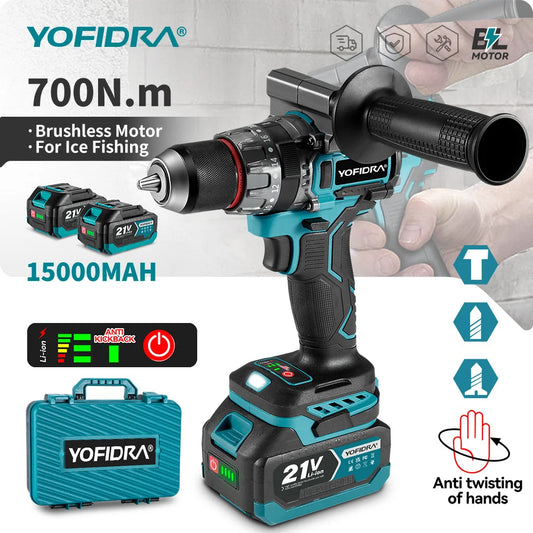 Perceuse à percussion électrique sans balais YOFIDRA 700 N.M, visseuse sans fil, compatible avec les batteries Makita.