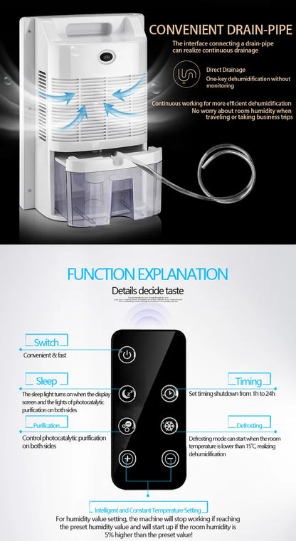 Déshumidificateur et purificateur d'air intelligent 2 en 1 avec filtre HEPA H13, ultra-silencieux (25 dB) pour grandes chambres/sous-sols, télécommande/minuterie/mode automatique