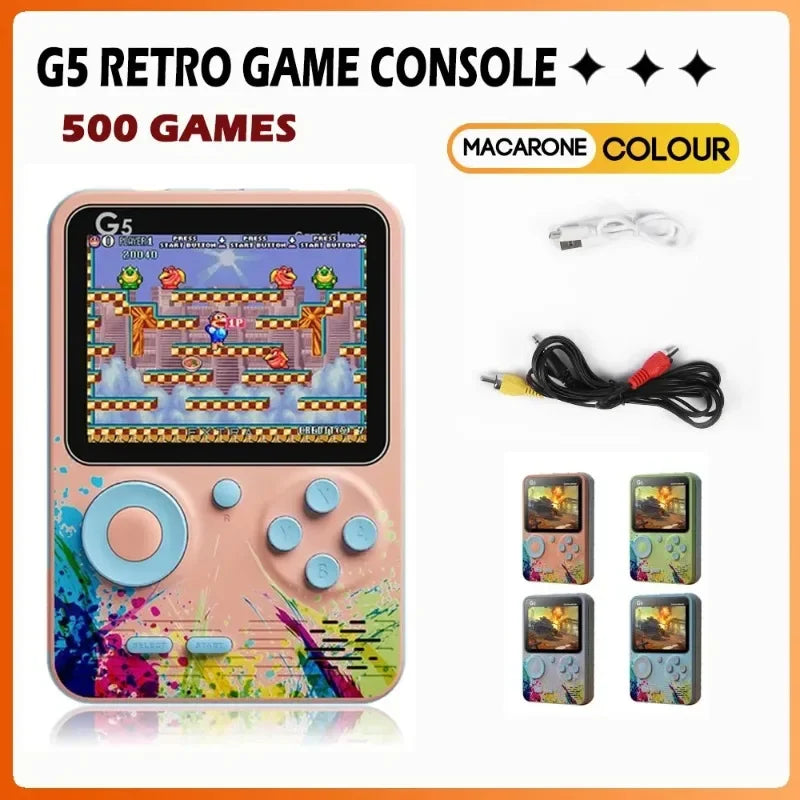 Console de jeux portable G5 avec 500 jeux rétro classiques, écran 3 pouces, manette de jeu portable, batterie rechargeable 1020 mAh, cadeau idéal pour les fêtes