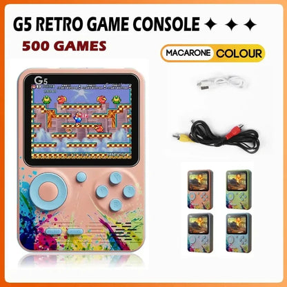 Console de jeux portable G5 avec 500 jeux rétro classiques, écran 3 pouces, manette de jeu portable, batterie rechargeable 1020 mAh, cadeau idéal pour les fêtes