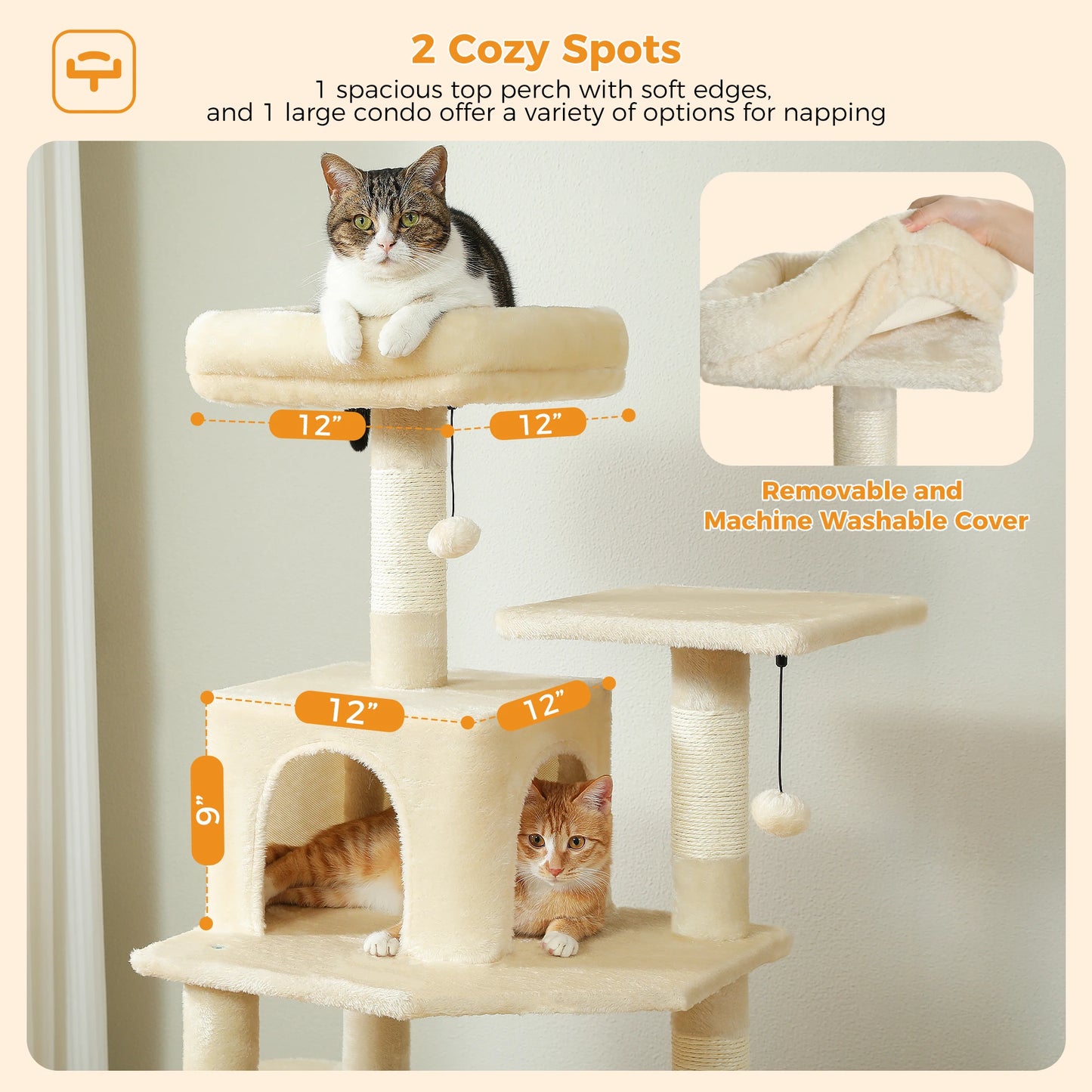 Grand arbre à chat multi-niveaux avec hamac, niches et griffoirs en sisal
