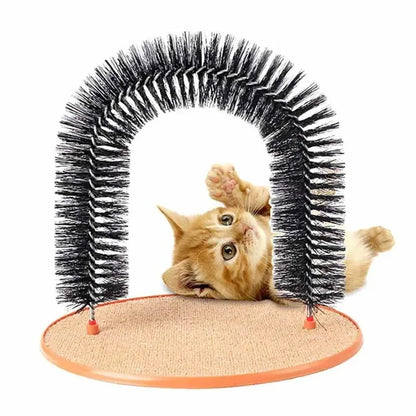 Arche de toilettage pour chat avec brosse auto-massage et griffoir intégré