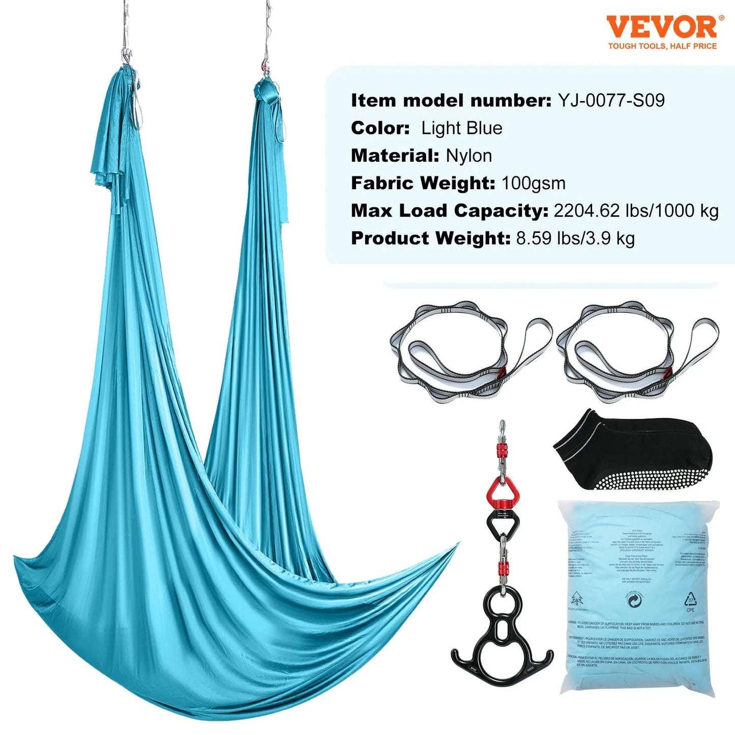 SucceBuy Hamac et balançoire de yoga aérien 8,7/11 yards, kit de démarrage de yoga avec sangle en tissu de soie aérienne, accessoire pour tous les niveaux.