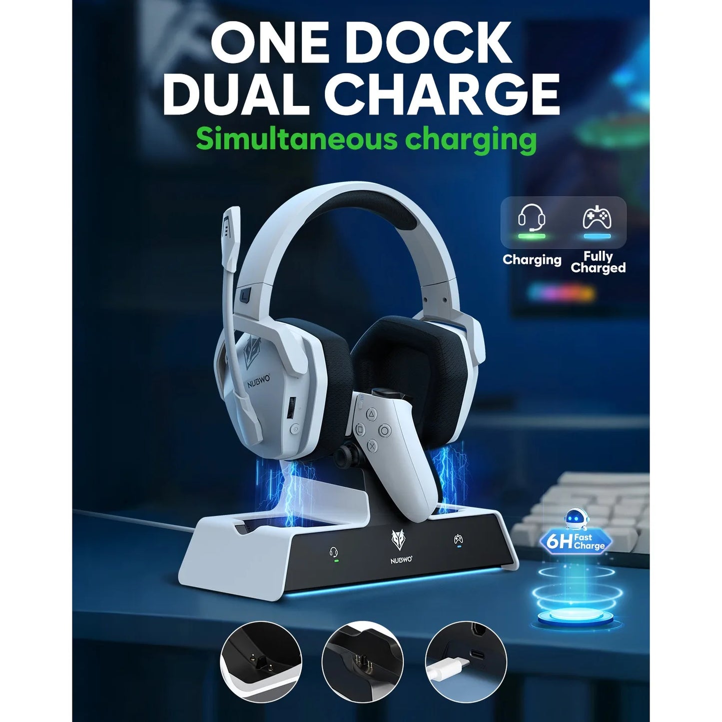Casque gamer NUBWO G06 – Station de charge incluse, longue autonomie.