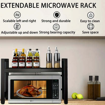 Étagère extensible pour micro-ondes avec crochets — Support de rangement cuisine réglable