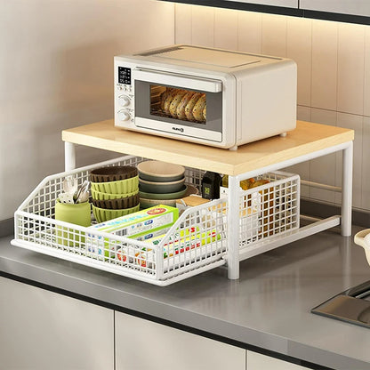 Organisateur de comptoir de cuisine – Étagère multifonction pour micro-ondes, épices, machine à café et imprimante.