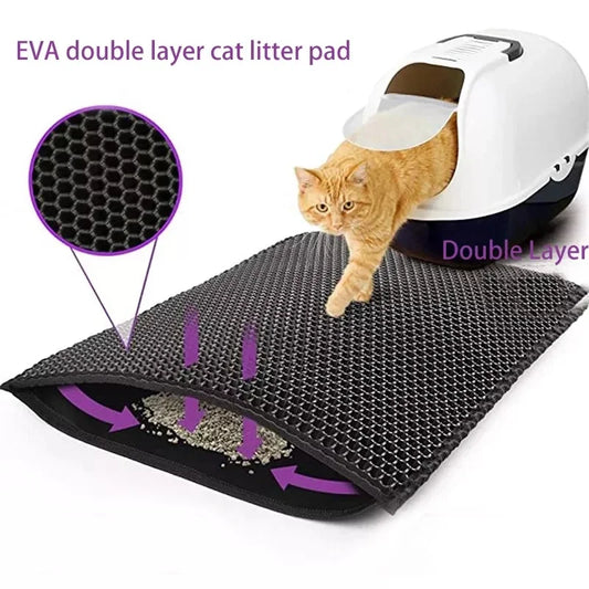 Tapis de litière double couche pour chat — Étanche, antidérapant et facile à nettoyer