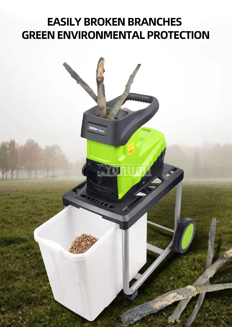 Broyeur de branches électrique 2,8 kW, broyeur de branches d'arbres, outil de jardin 220 V, neuf (modèle 2025)