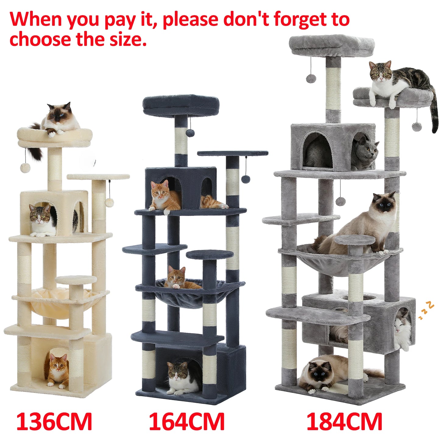 Grand arbre à chat multi-niveaux avec hamac, niches et griffoirs en sisal