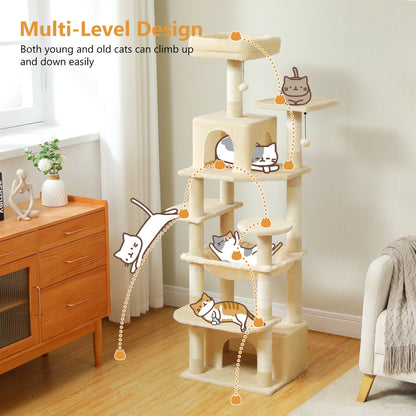 Grand arbre à chat multi-niveaux avec hamac, niches et griffoirs en sisal