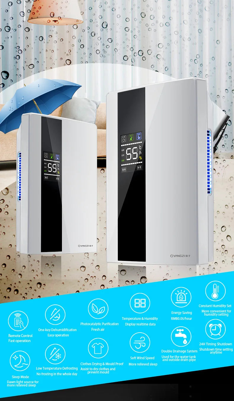 Déshumidificateur et purificateur d'air intelligent 2 en 1 avec filtre HEPA H13, ultra-silencieux (25 dB) pour grandes chambres/sous-sols, télécommande/minuterie/mode automatique