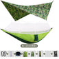 Hamac double de camping extérieur 260x140cm avec moustiquaire et bâche anti-pluie, hamac léger en parachute pour la randonnée et les voyages