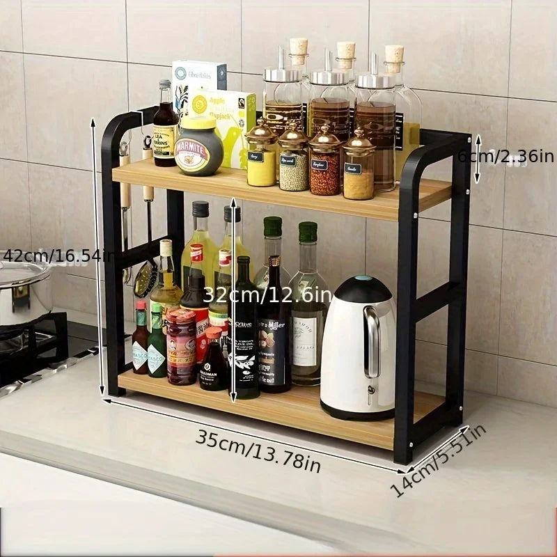 Étagère de comptoir métallique à 2 niveaux (1 pièce) - Organisateur gain de place pour café, tasses et condiments, étagère de cuisine antirouille.
