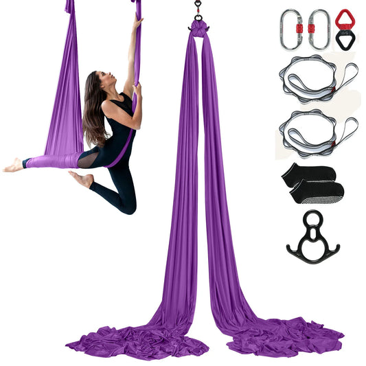SucceBuy Hamac et balançoire de yoga aérien 8,7/11 yards, kit de démarrage de yoga avec sangle en tissu de soie aérienne, accessoire pour tous les niveaux.