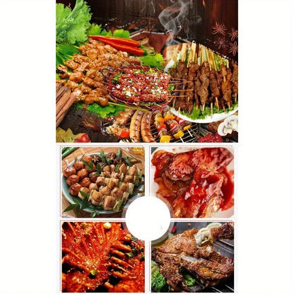 Ensemble d'ustensiles de barbecue portables avec sac, comprenant fourchettes, pinces, pelles et autres accessoires en acier inoxydable pour le camping et la cuisine.
