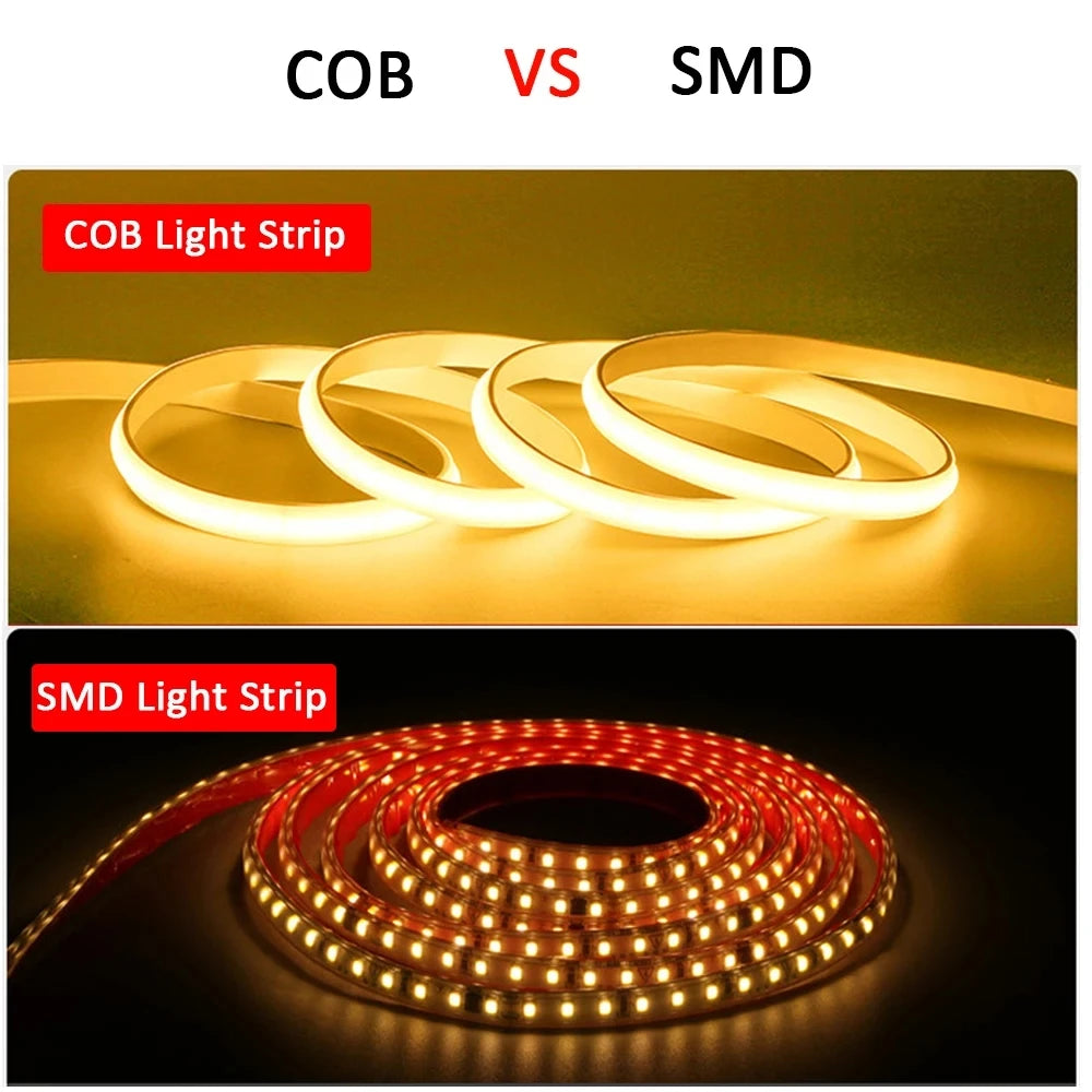 Bande LED COB 220V étanche — Éclairage puissant intérieur & extérieur avec interrupteur