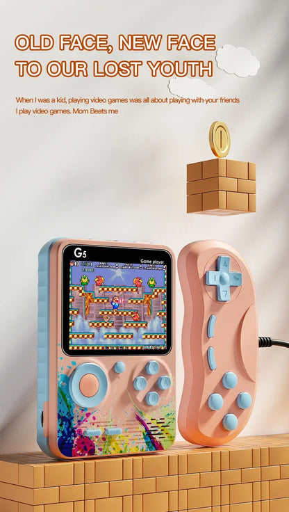 Console de jeux portable G5 avec 500 jeux rétro classiques, écran 3 pouces, manette de jeu portable, batterie rechargeable 1020 mAh, cadeau idéal pour les fêtes