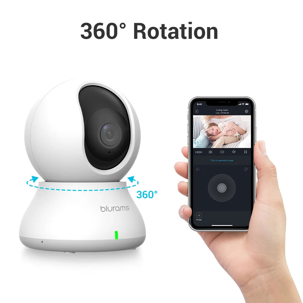 Caméra de surveillance pour bébé 2K HD avec détection de mouvement et audio bidirectionnel, installation facile, image nette de jour comme de nuit.