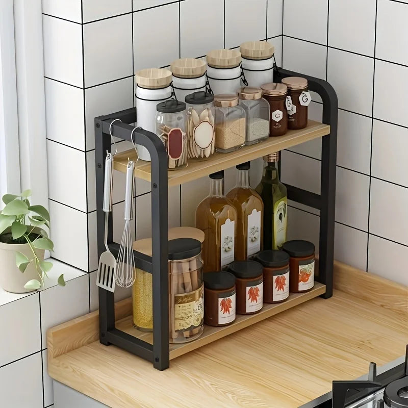 Étagère de comptoir métallique à 2 niveaux (1 pièce) - Organisateur gain de place pour café, tasses et condiments, étagère de cuisine antirouille.