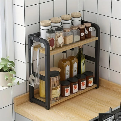 Étagère de comptoir métallique à 2 niveaux (1 pièce) - Organisateur gain de place pour café, tasses et condiments, étagère de cuisine antirouille.