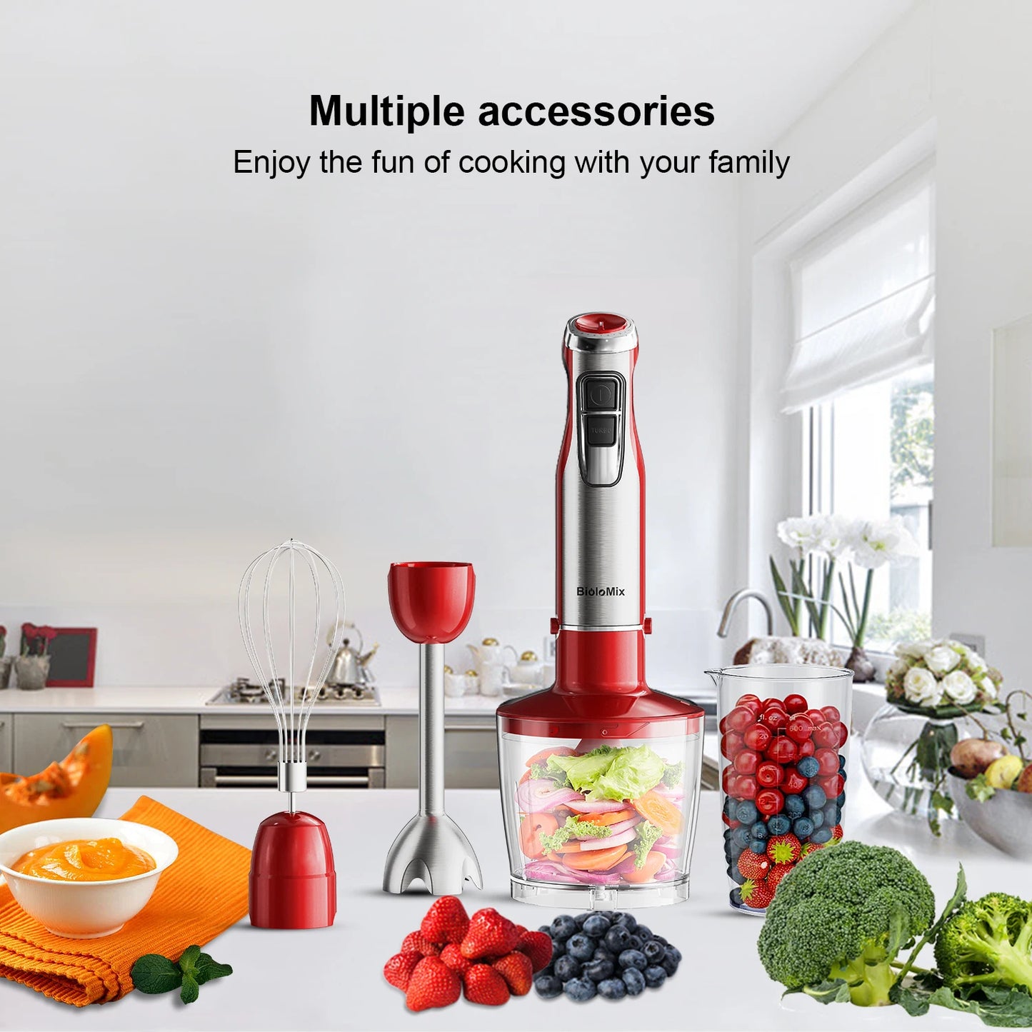 Mixeur Plongeant Haute Puissance BioloMix – 4 Fonctions, Lames Inox et Gobelet à Smoothie