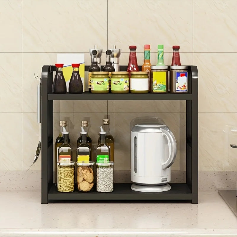 Étagère de comptoir métallique à 2 niveaux (1 pièce) - Organisateur gain de place pour café, tasses et condiments, étagère de cuisine antirouille.