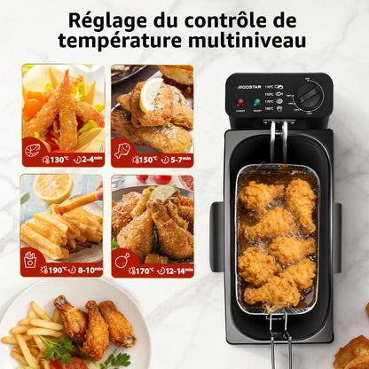 Friteuse Aigostar 2200 W, capacité 3 litres, avec hublot, thermostat et cuve amovible.