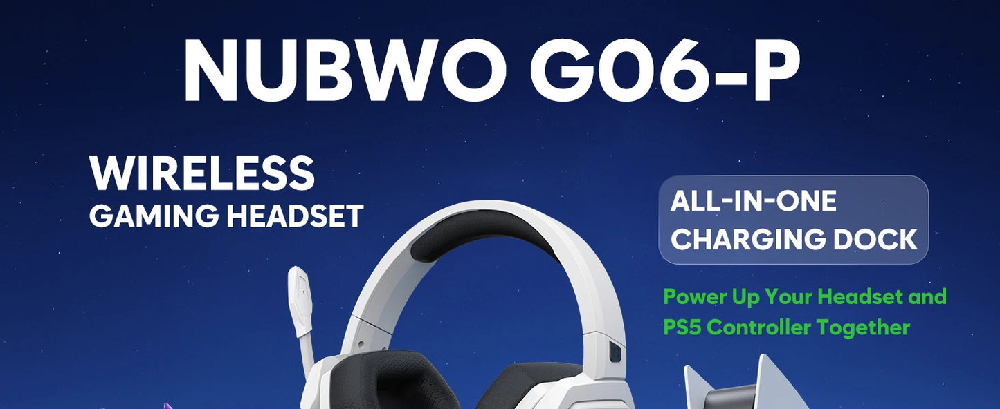 Casque gamer NUBWO G06 – Station de charge incluse, longue autonomie.