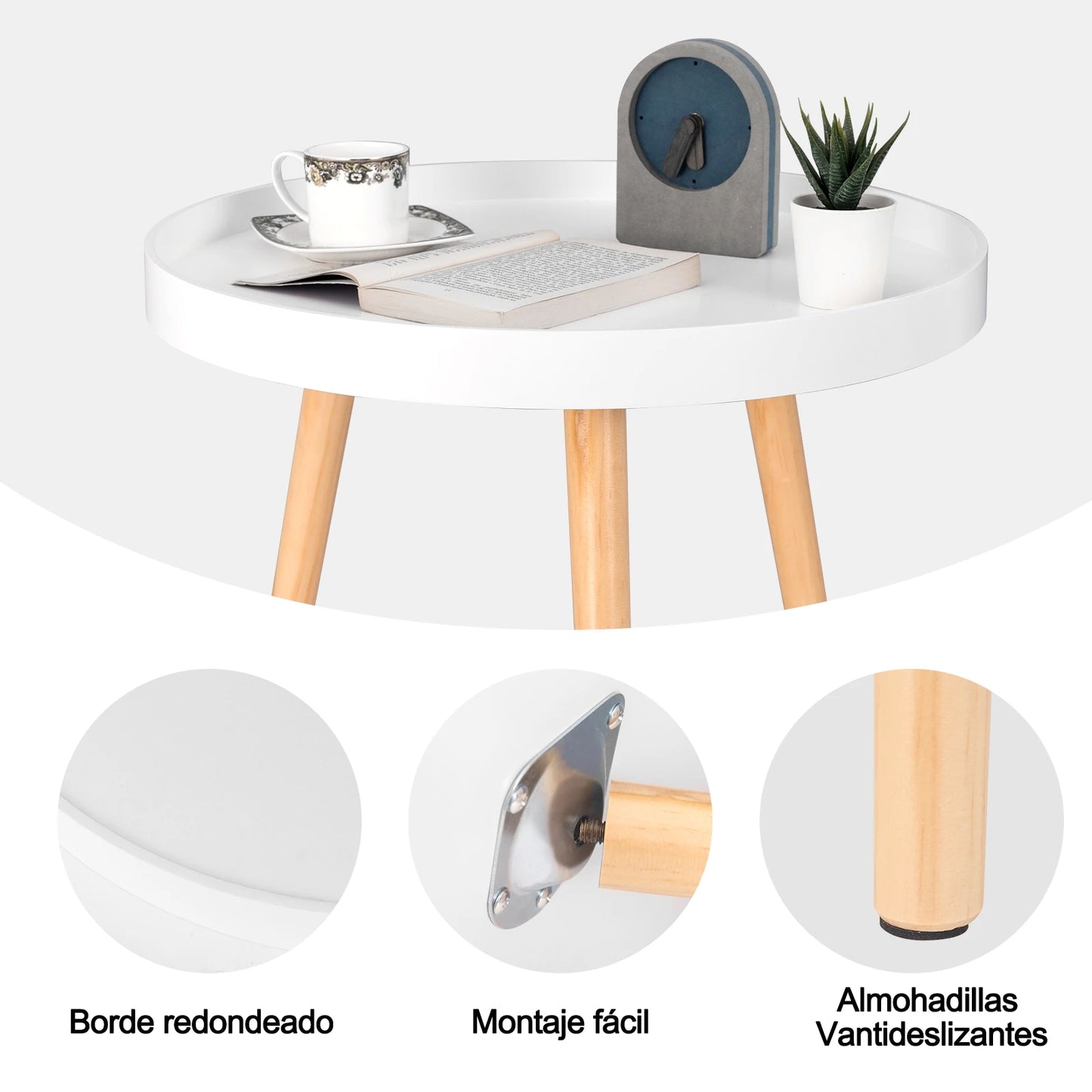 Petite table basse ronde woltu blanche, en bois massif, design scandinave