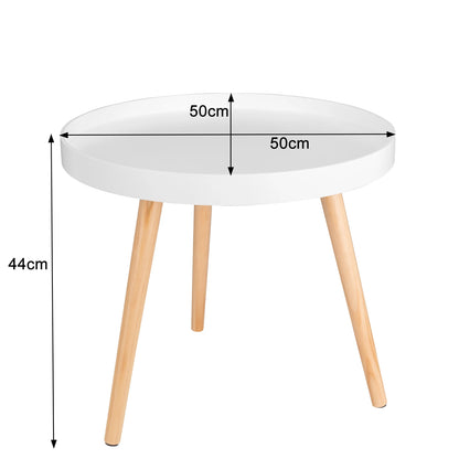 Petite table basse ronde woltu blanche, en bois massif, design scandinave
