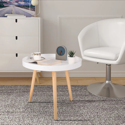 Petite table basse ronde woltu blanche, en bois massif, design scandinave