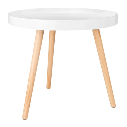 Petite table basse ronde woltu blanche, en bois massif, design scandinave