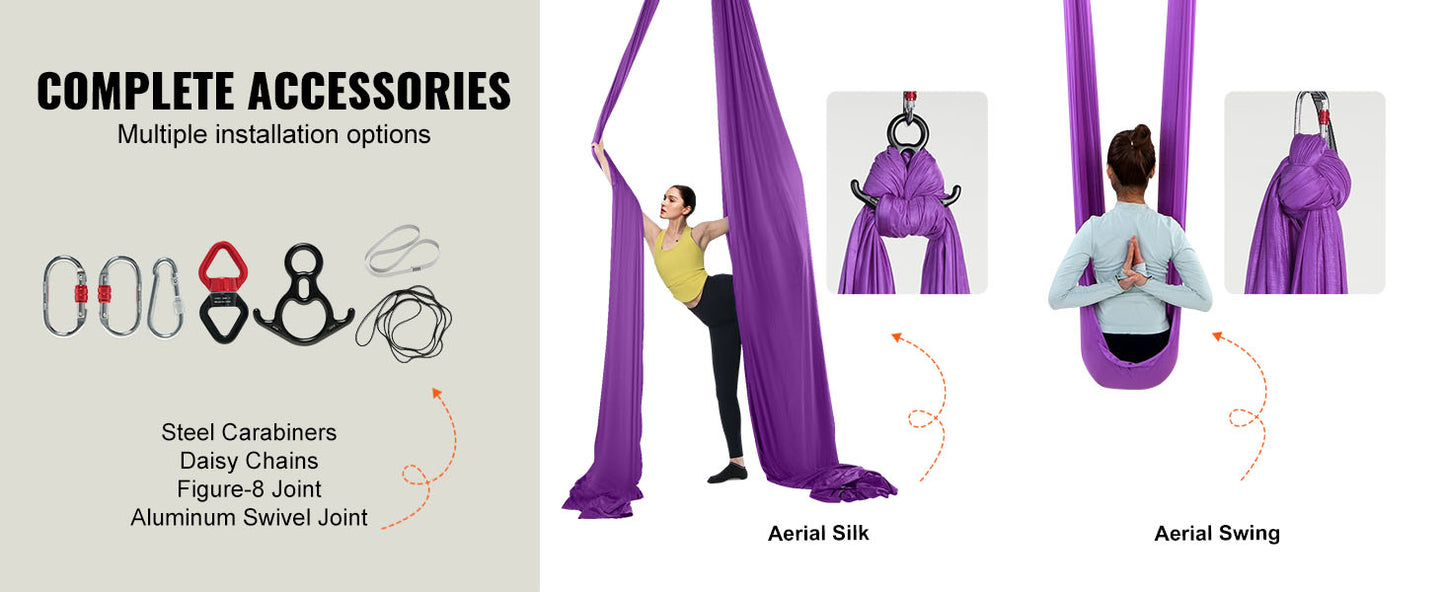 SucceBuy Hamac et balançoire de yoga aérien 8,7/11 yards, kit de démarrage de yoga avec sangle en tissu de soie aérienne, accessoire pour tous les niveaux.